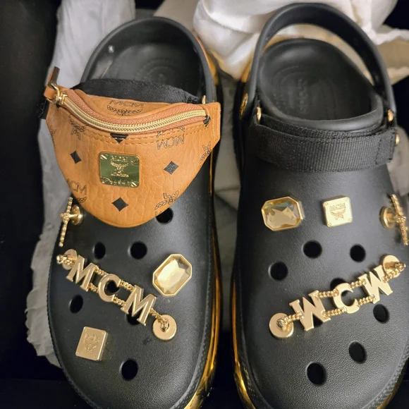 MCM Black and Gold Men's Sandals with Tan Accents - Picture 1 of 5